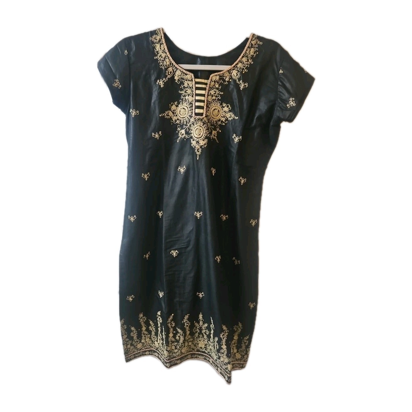 Handmade Black & Gold Embroidered Kurta Kaneez Tunic Dress – Indian Ethnic