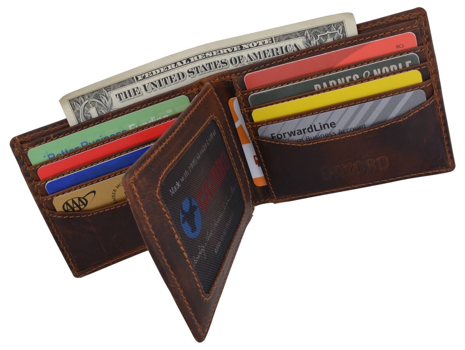 RFID Blocking Brown Vintage Leather Men’s Bifold Center Flap Wallet