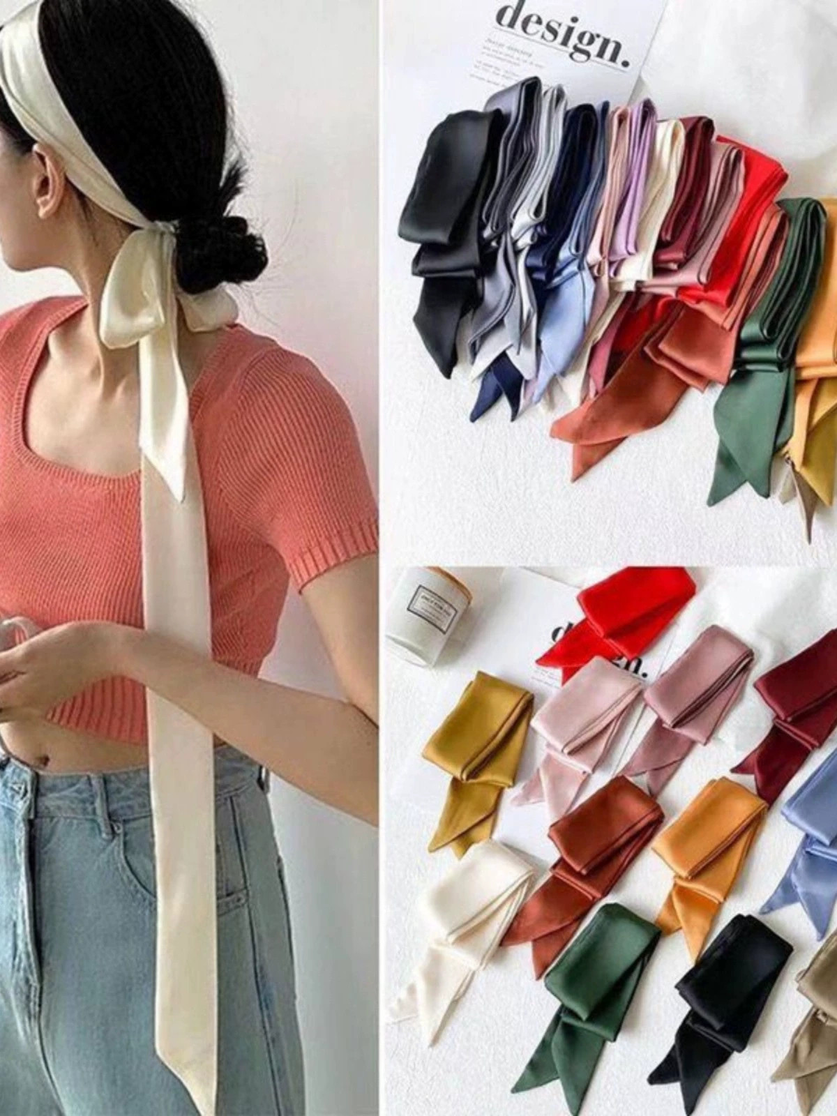Scarf Ribbon Bag Handle Wrap Silk-Like Twill Satin Neck Hair Accessories