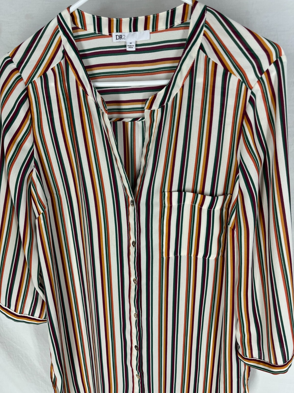 DANIEL RAINN DR2 STITCH FIX Blouse Tunic Size Medium Fall Colors Striped Hi Low