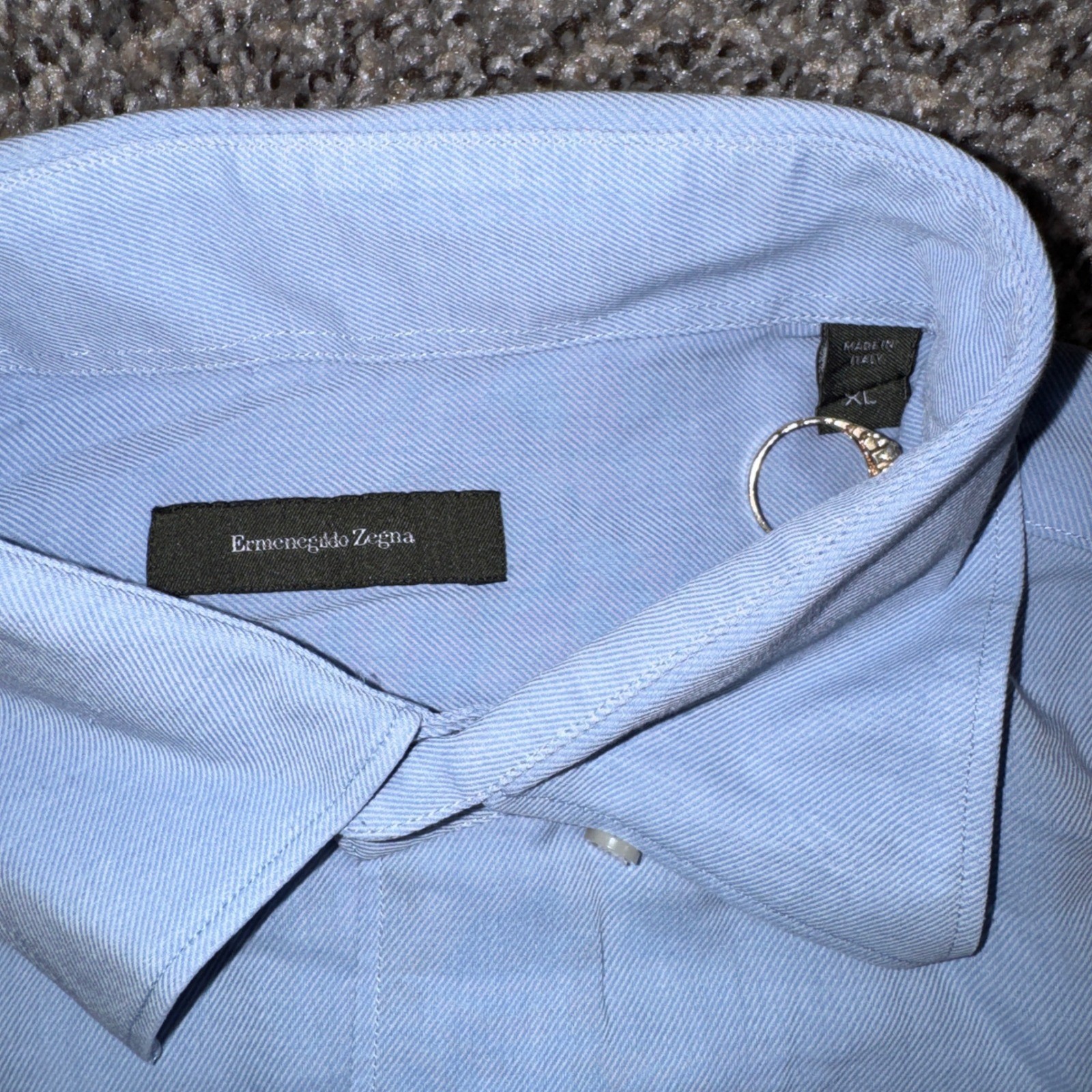 Ermenegildo Zegna Mens XL Blue Cotton Twill Button Down Shirt Made in Italy