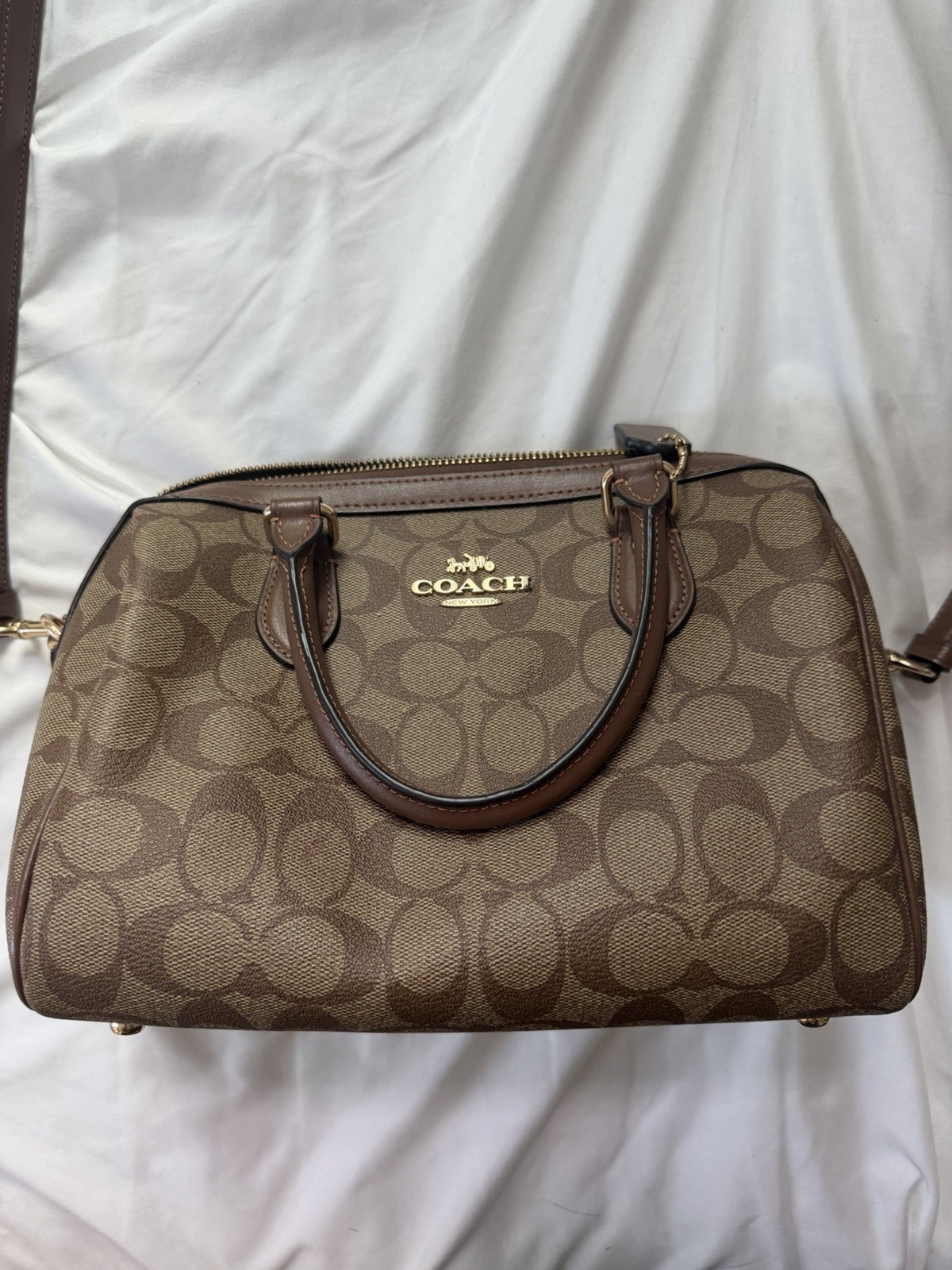 Coach Brown Signature Logo Medium Satchel Zip w/ Detachable Crossbody Strap