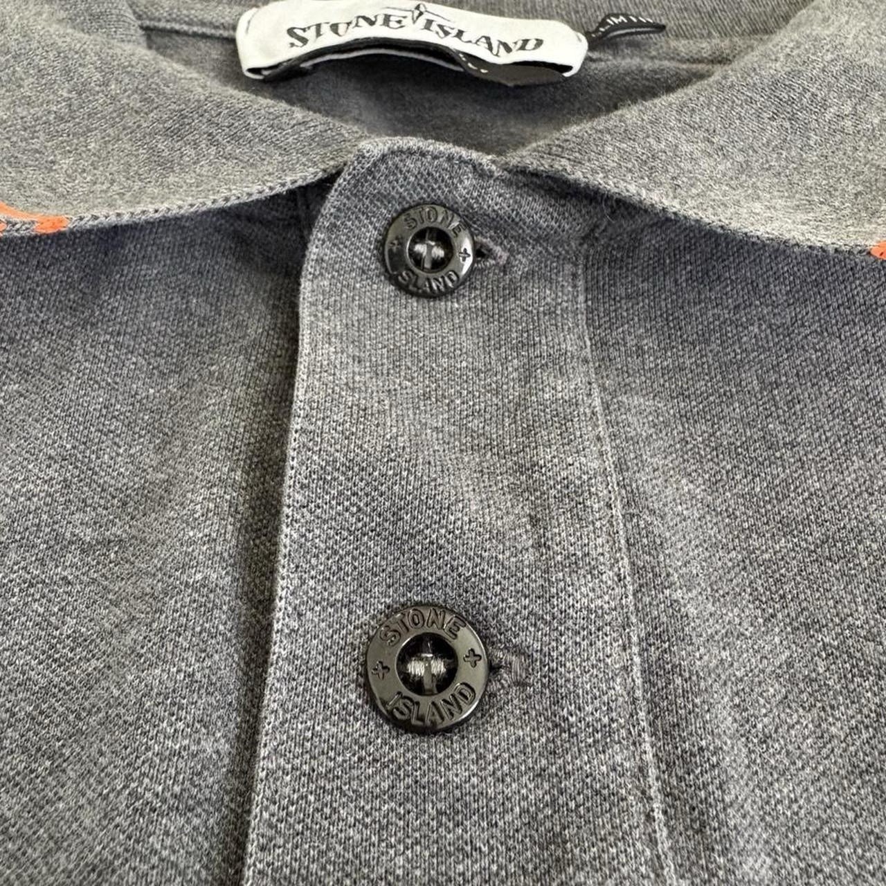 Men’s Stone Island Patch Charcoal Grey Orange Stripe Collared Polo Slim Fit M/L