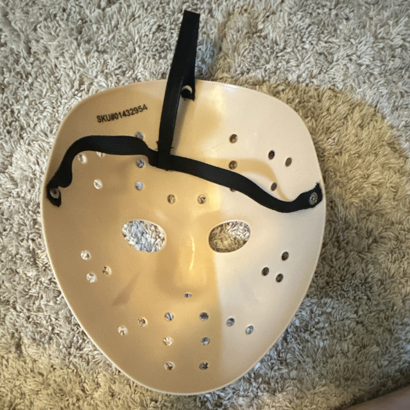 Full Face Horror Halloween Mask w/ Adjustable Strap, Beige Plastic, One Size