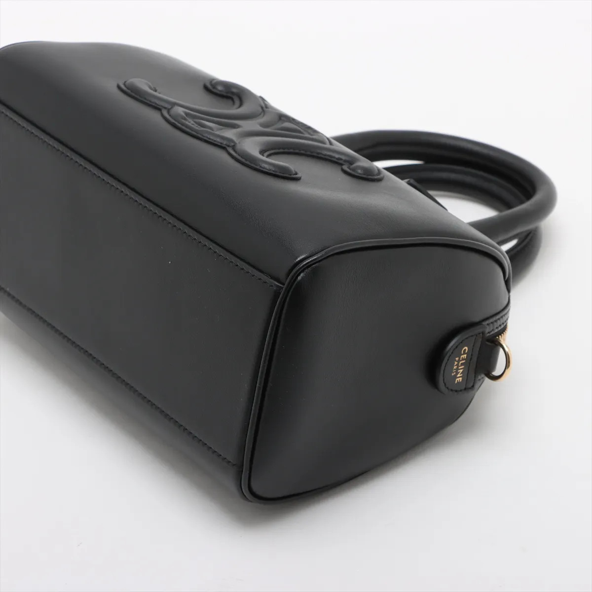 Celine Cuir Triomphe Small Boston Leather 2 Way Handbag Black
