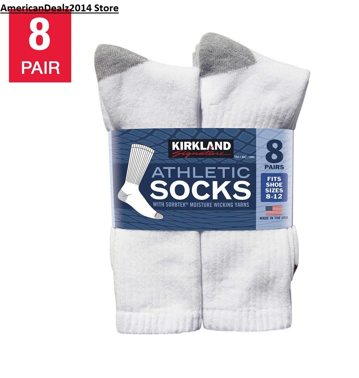 Kirkland Signature Men’s Athletic Sock 8 Pair White Color – Made in USA – NEW!!