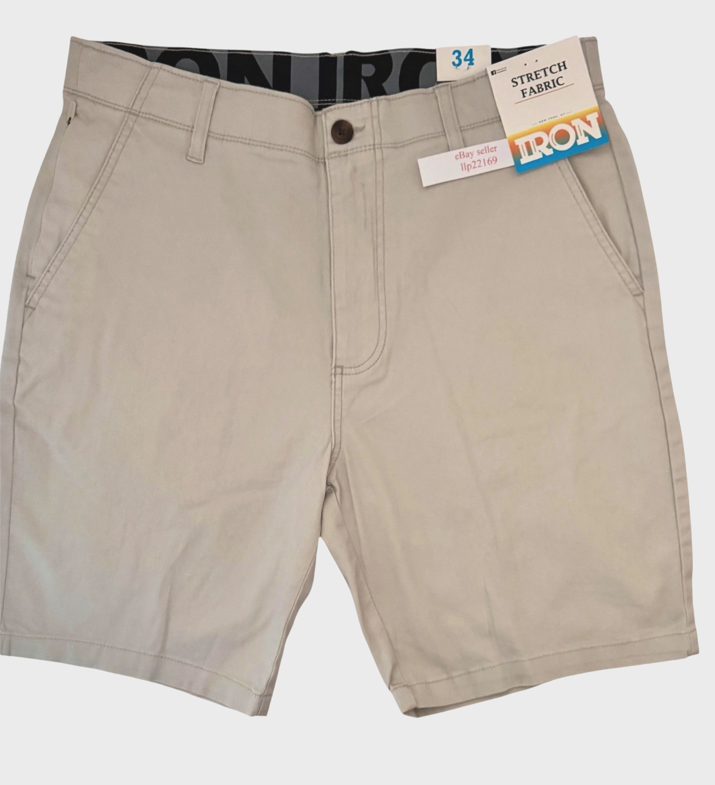 IRON CO Men’s Stretch Shorts (SIZE 34) Flex Waist Flat Front STONE TILE New Tag!