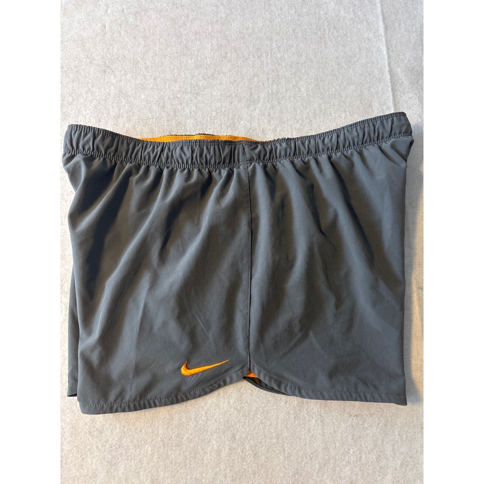 Nike Mens Dri-FIT Running Shorts Charcoal Grey Orange XL Just Do It Waistband