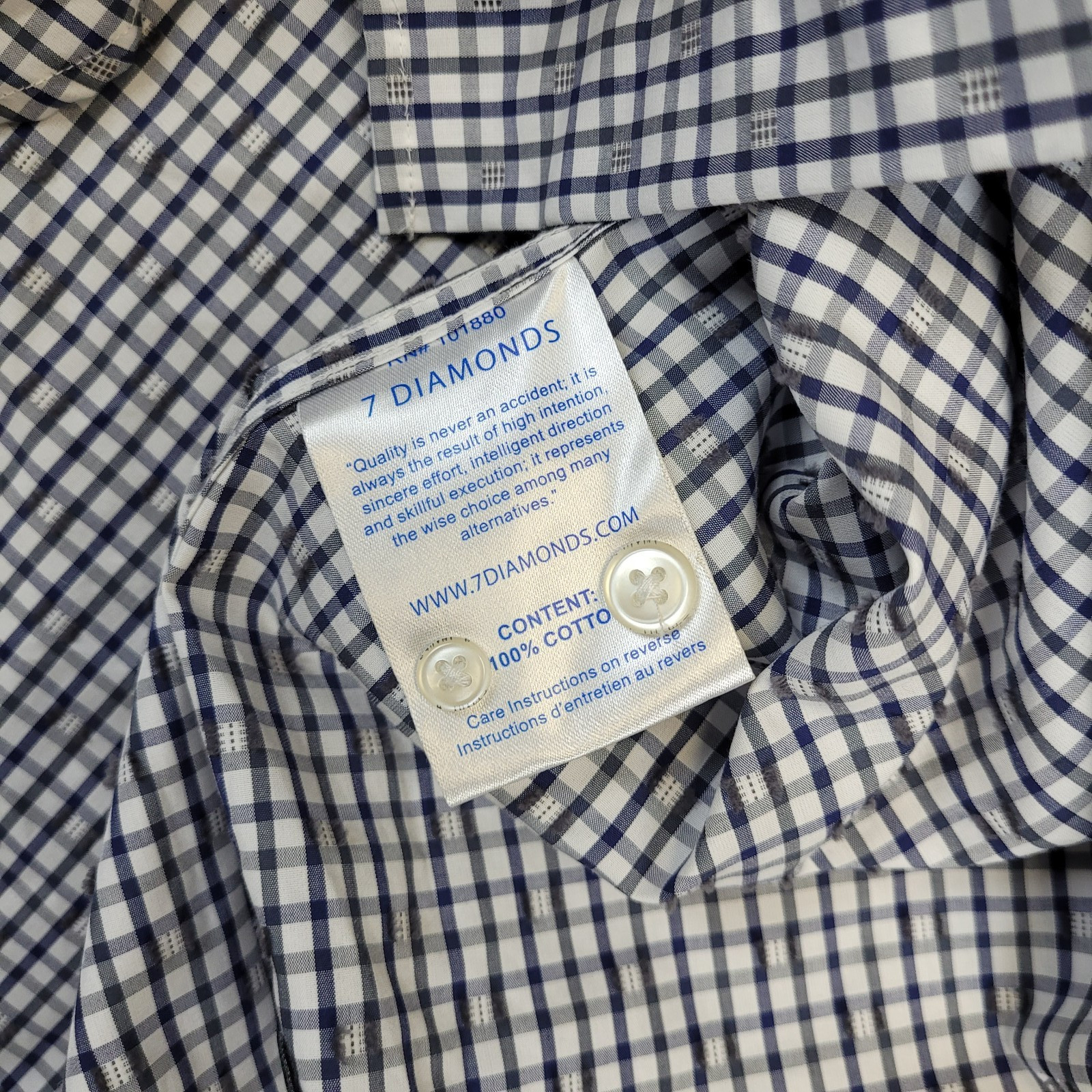 7D 7Diamonds Shirt Mens Large Button Up Geometric Grid Cotton Spread Collar