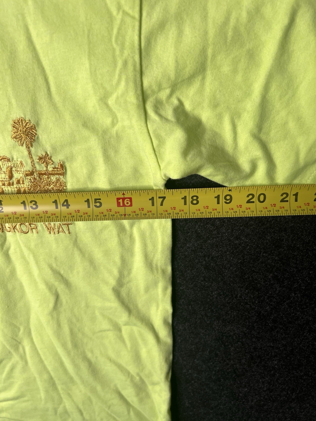 Vintage Cambodia Asia Angkor T-Shirt Lime Green Women’s Size L Embroidery 90s