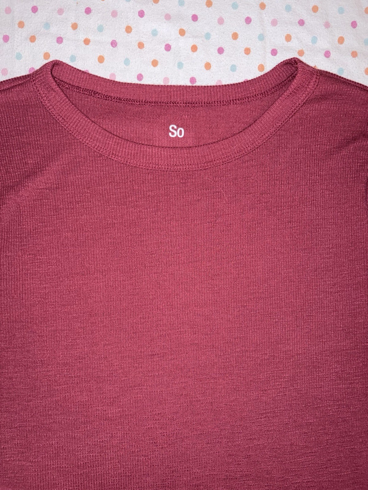 SO Women’s Red Short Sleeve Ribbed Knit Tee Size Large Casual Basic Top