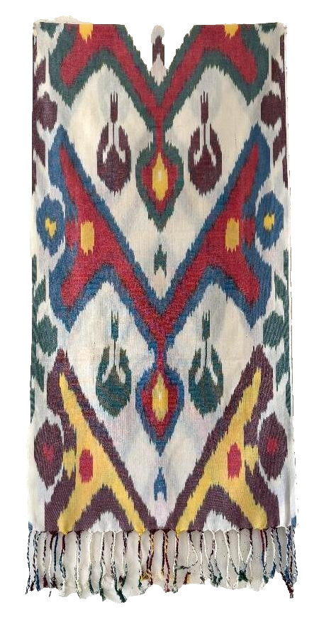 GORGEOUS HAND WOVEN UZBEK IKAT COTTON SCARF – TRIBAL DESIGN – APPROX 19″ x 72″