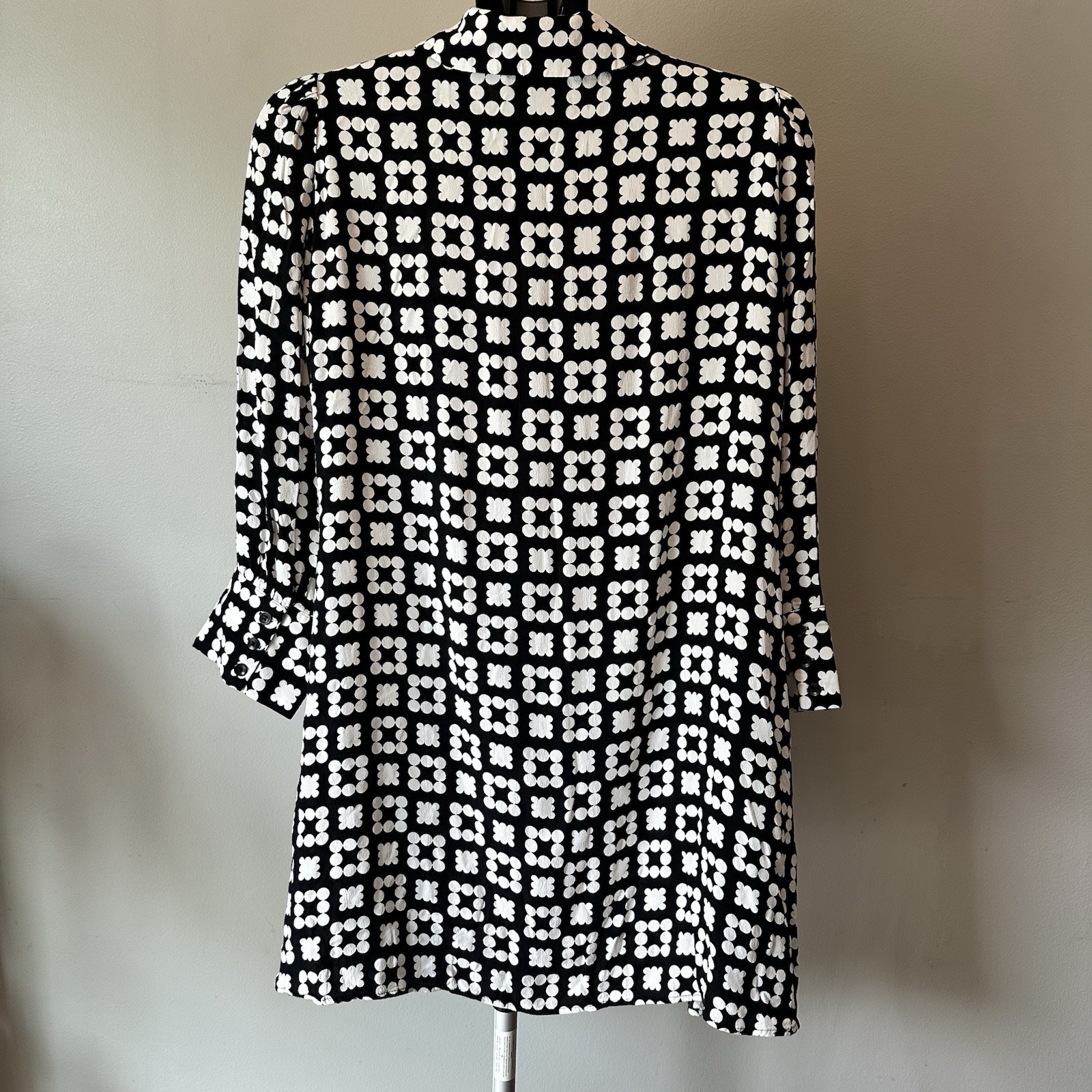 ZARA The Nadia Dress Retro Black White Geometric Shirt Dress Mini Tunic XL