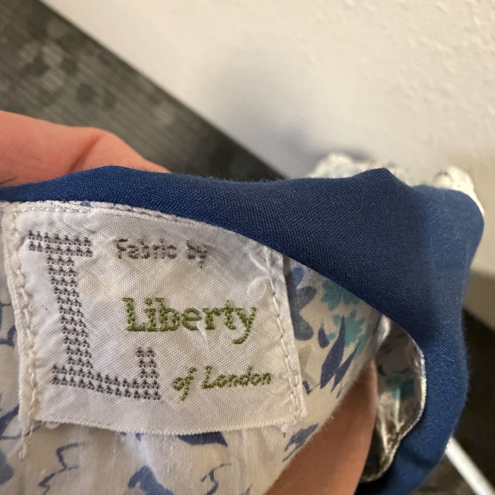 Vintage Liberty of London Girls Hand Smocked Floral Dress Blue Peter Pan Collar