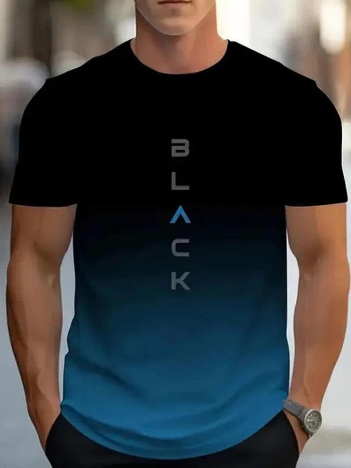 Men’s Vintage Gradient Print Casual Tee Shirt Breathable Polyester O-Neck