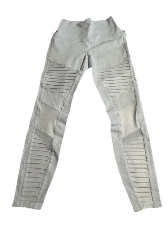 ALO Leggings Small Yoga White Moto High Waist Seamed 81% Nylon/19% Spandex #550