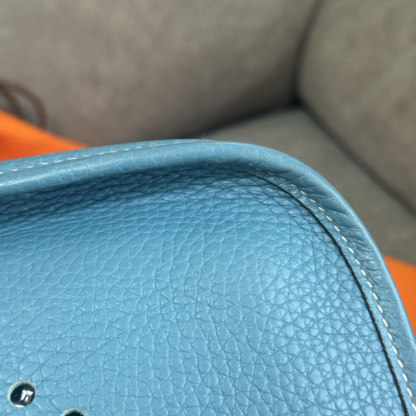 HERMES Evelyne PM Taurillon Clemence Blue Jean Crossbody Bag