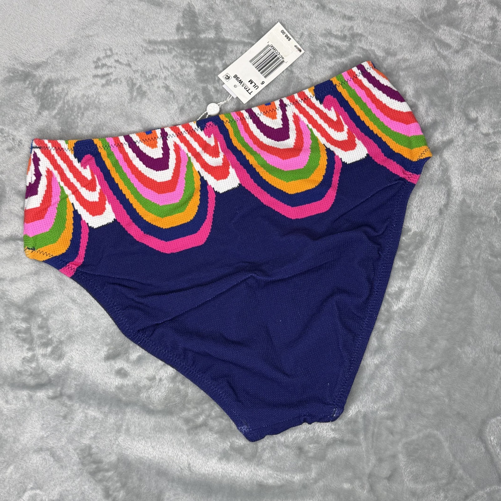 Trina Turk Rainbow Swirl High Waist Bikini Bottom Marine Blue Resort Coastal 6 8