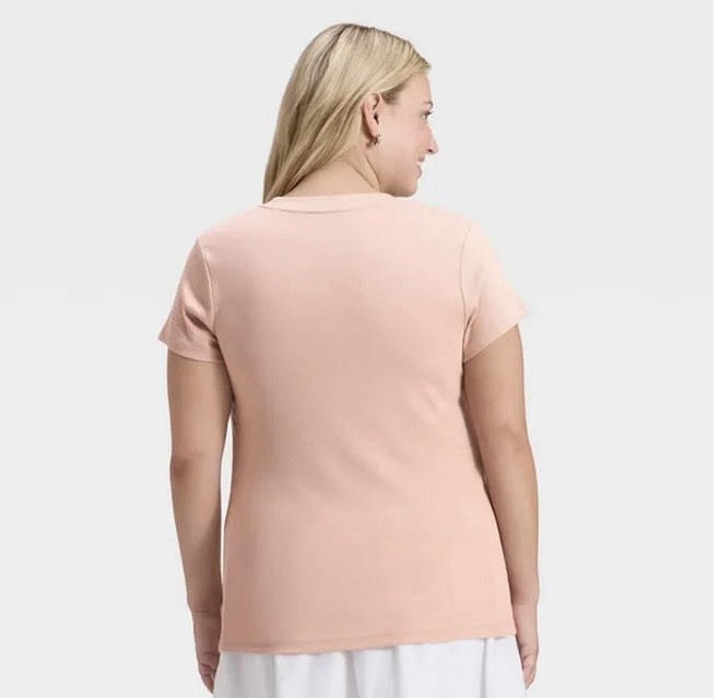 A New Day Women’s Pink Ribbed Knit Crew Neck Short Sleeve T-Shirt Plus 2X