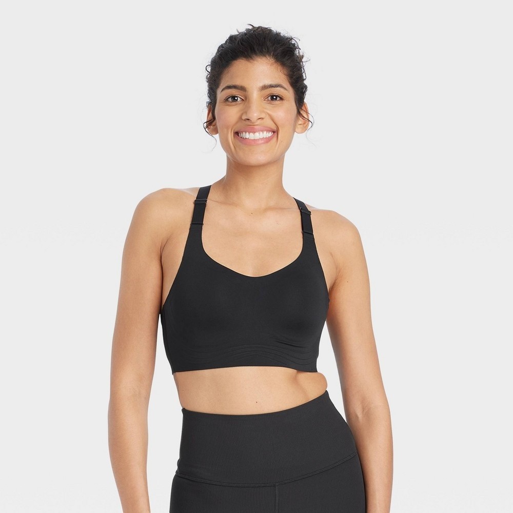All in Motion High Support Sculpt Embossed Adjustable Sports Bra Black XS NWT