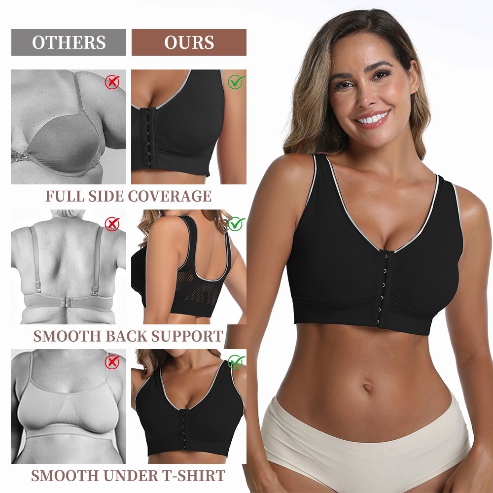 3Pcs Front Closure Wireless Sports Bra High Support Post-Surgery Comfort Bra