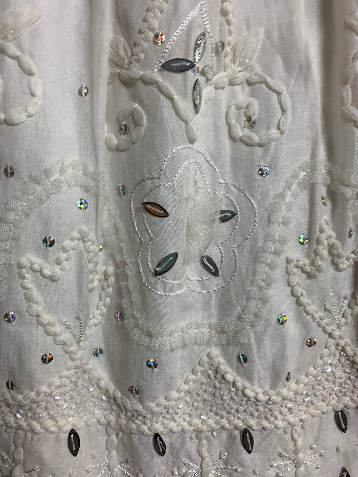 Girls Charabia France Sz 5 White Fully Lined Embroidered Beaded Sequin Skirt