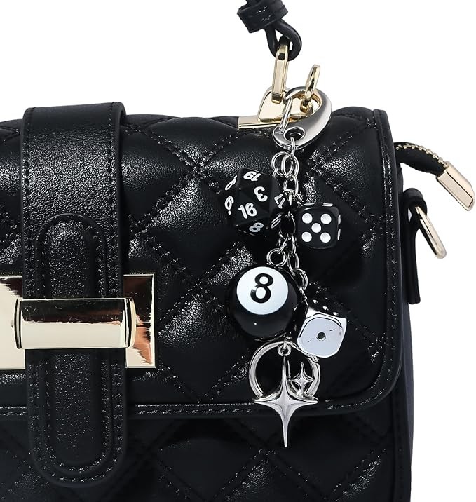8 Ball Dice Charm Keychain Y2K Charm for Bag Purse Backpack Cute Black