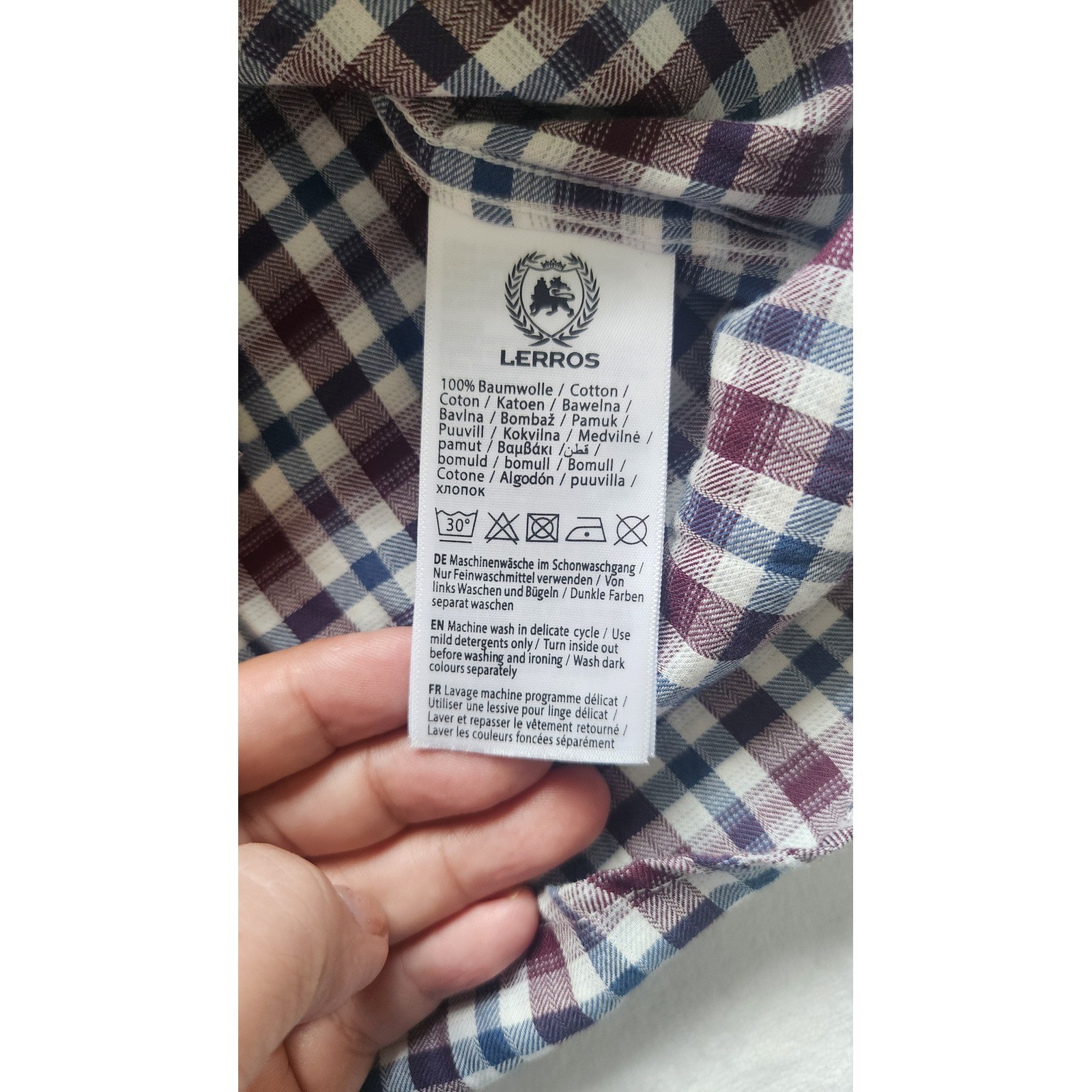 Lerros Mens Short Sleeve Plaid Button Down Shirt Burgundy Navy 100% Cotton XL