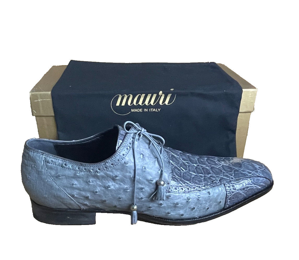 Mauri 3058 Duke Crocodile & Ostrich Leather Dress Shoes 13M Gray – Made in Italy