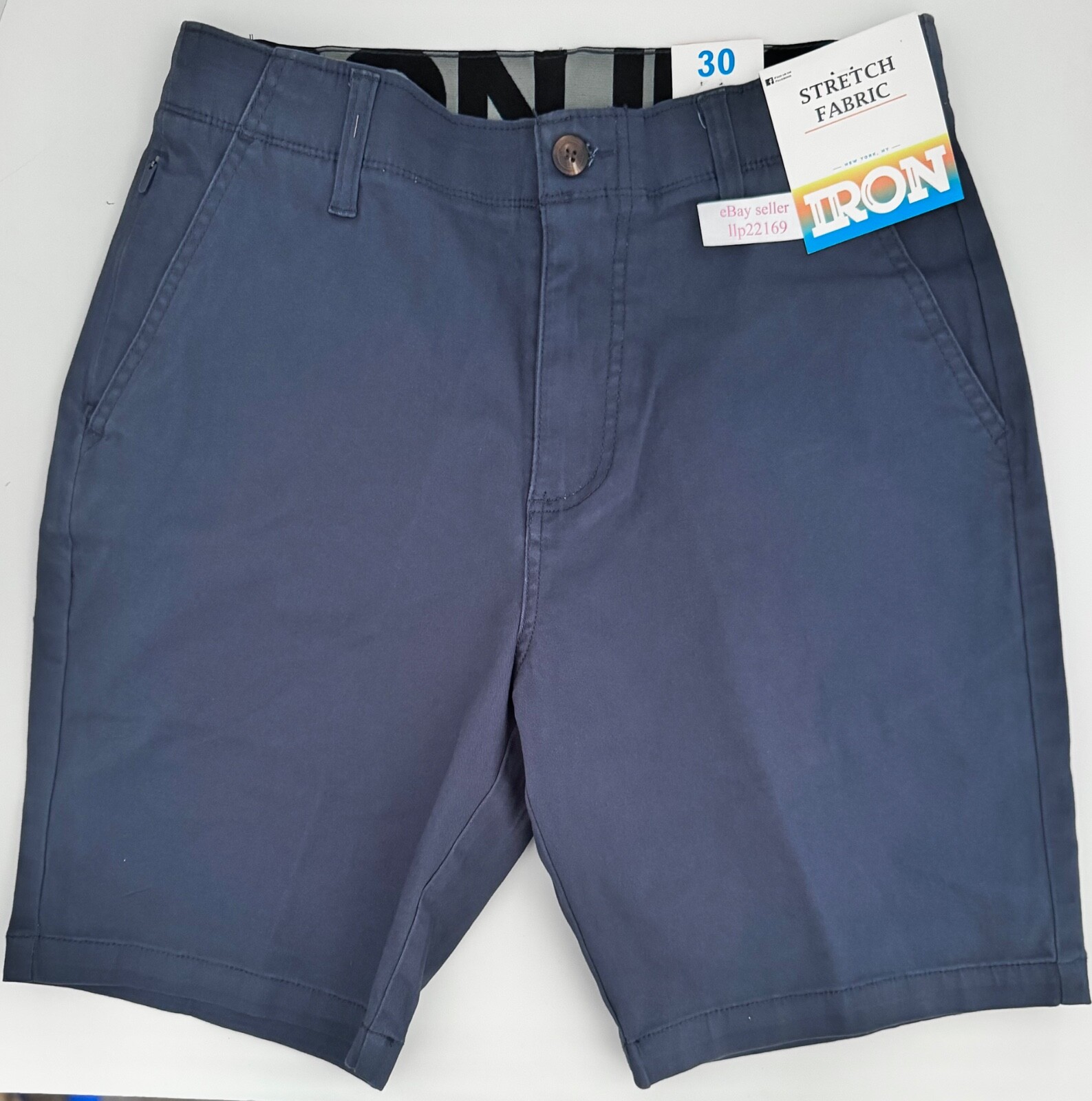 IRON CO Men’s Stretch Shorts (SIZE 30) Flex Waist Flat Front LAKE BLUE New Tag!