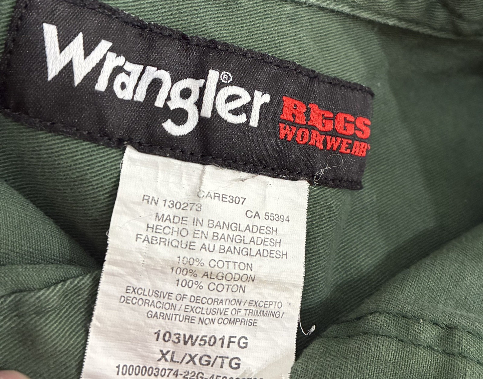 Wrangler Riggs Workwear Shirt Men Large Tall Green Twill Long Sleeve Button Down