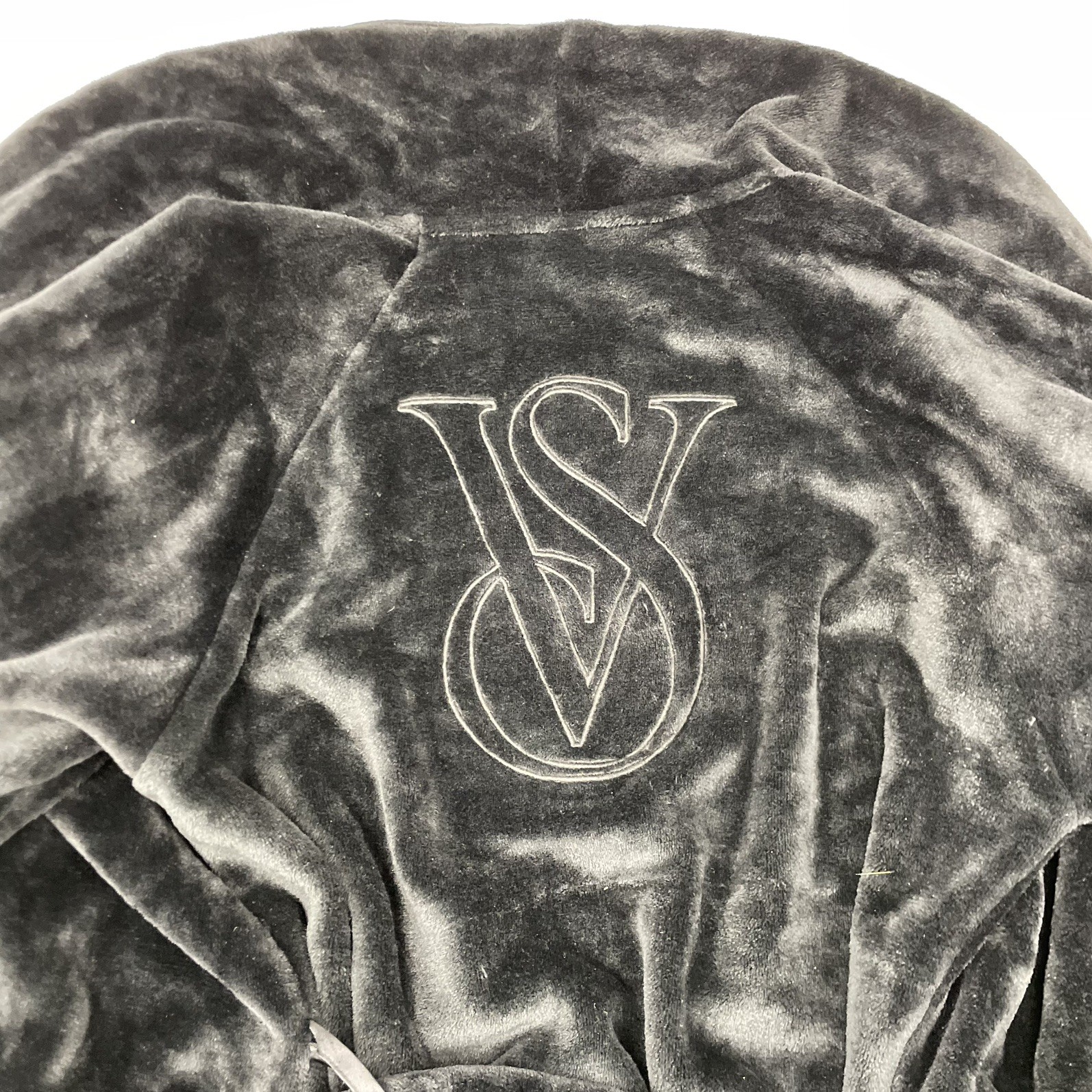 Victoria’s Secret Soft Short Cozy Plush Robe Black Logo Sleep Warm M/L Thick