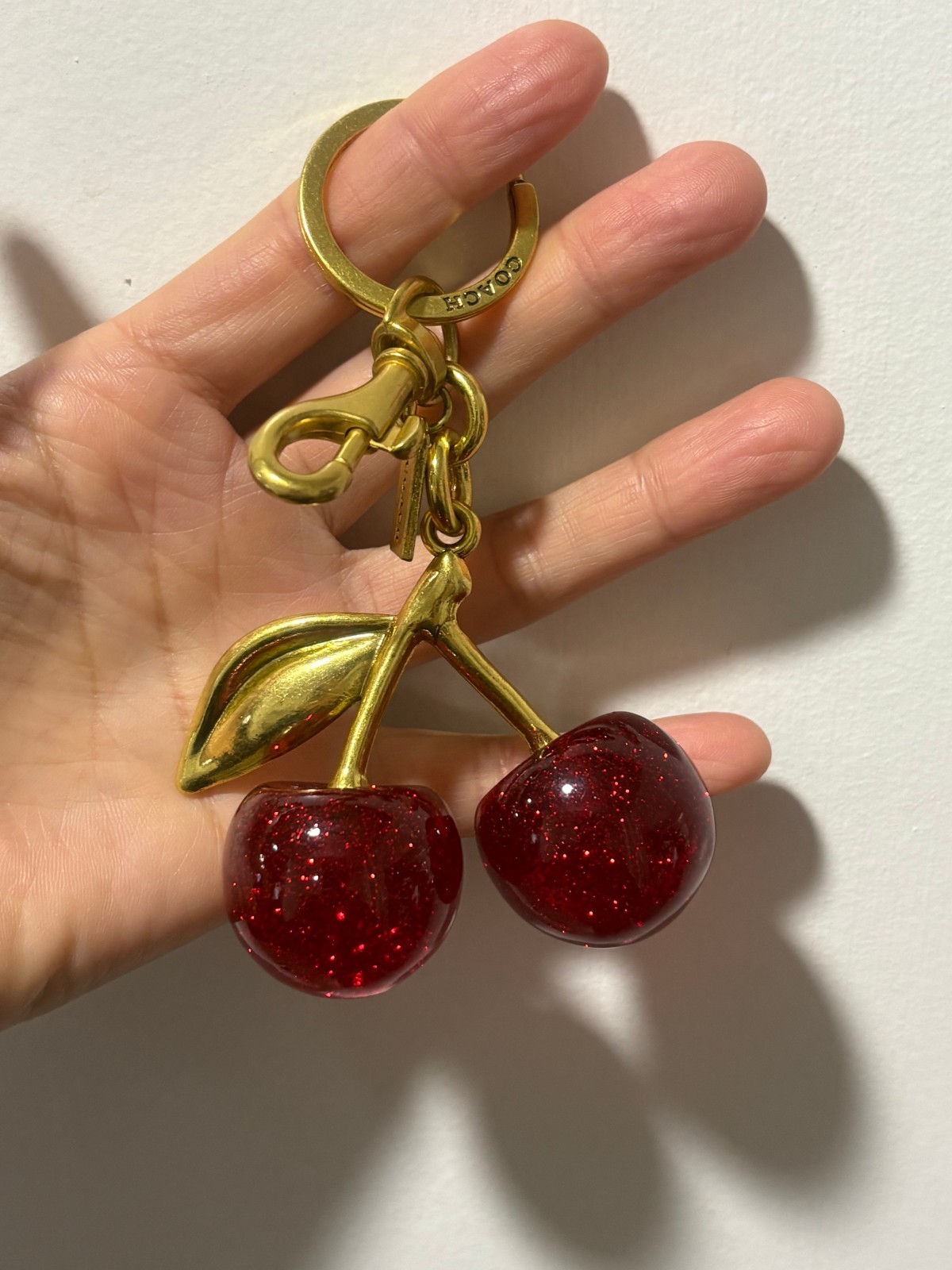 NEW Coach Red Cherry Apple Bag Charm Keychain Resin Metal Brass Purse Decoration