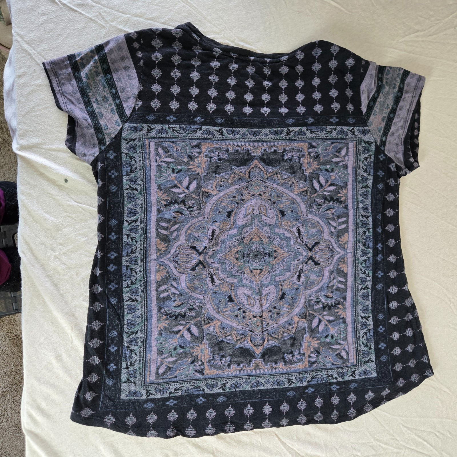 EUC Lucky Brand Mandala Print light-weight Short Sleeve Boho Top, Size 1X