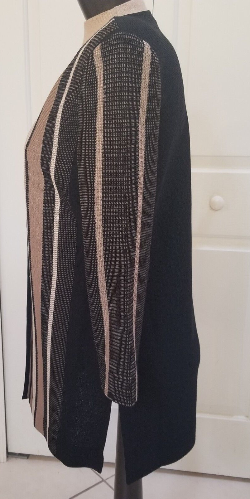 Ming Wang Black Multi Color Striped Knit Front 3/4 Length Sleeve Jacket Size XS