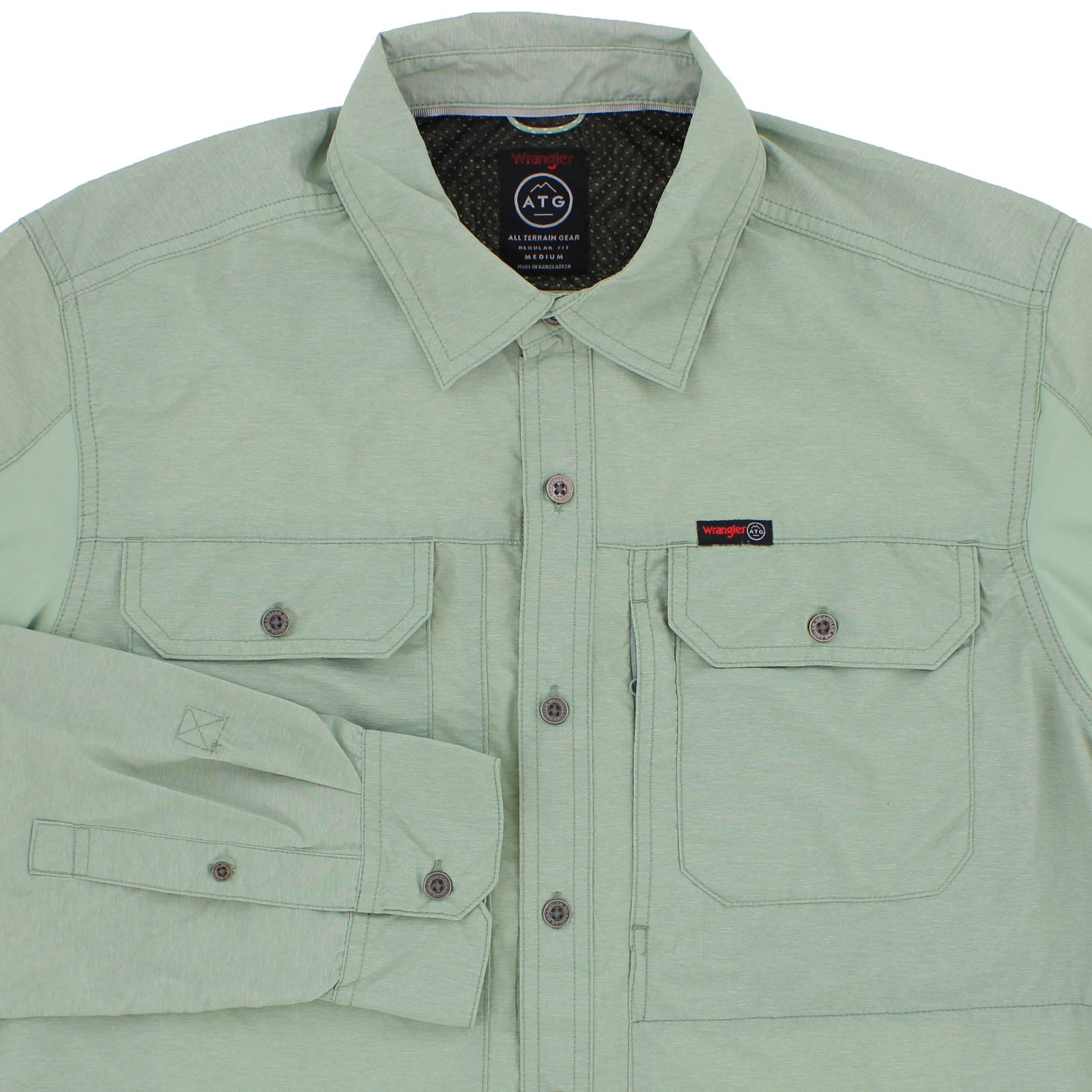 Wrangler ATG Men’s Long Sleeve Button Up Shirt, Three Front Pockets
