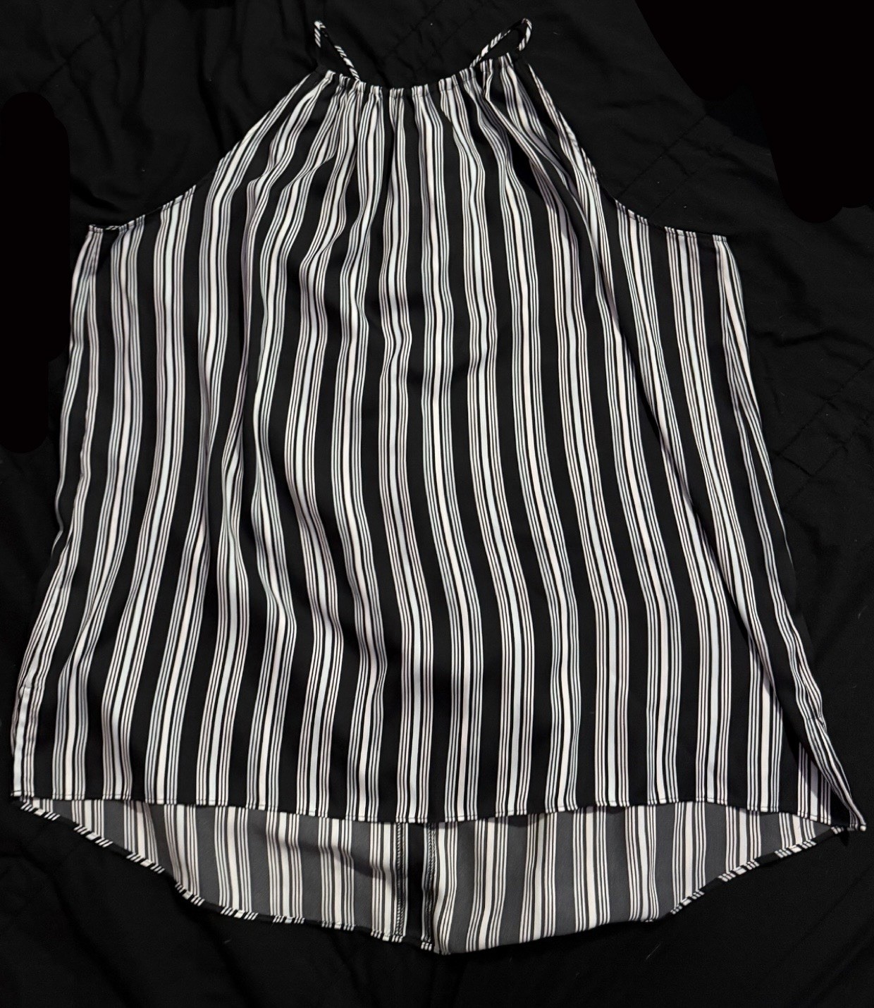 LOFT Black White Striped Halter Neck Sleeveless Woven Pullover Tank Top S