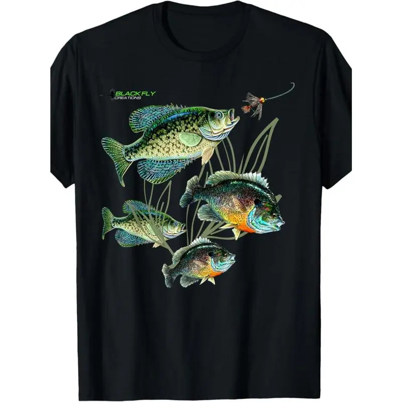 Made in USA Crappie Bluegill Fishing T-Shirt Black Fly Fish Graphic Tee Men