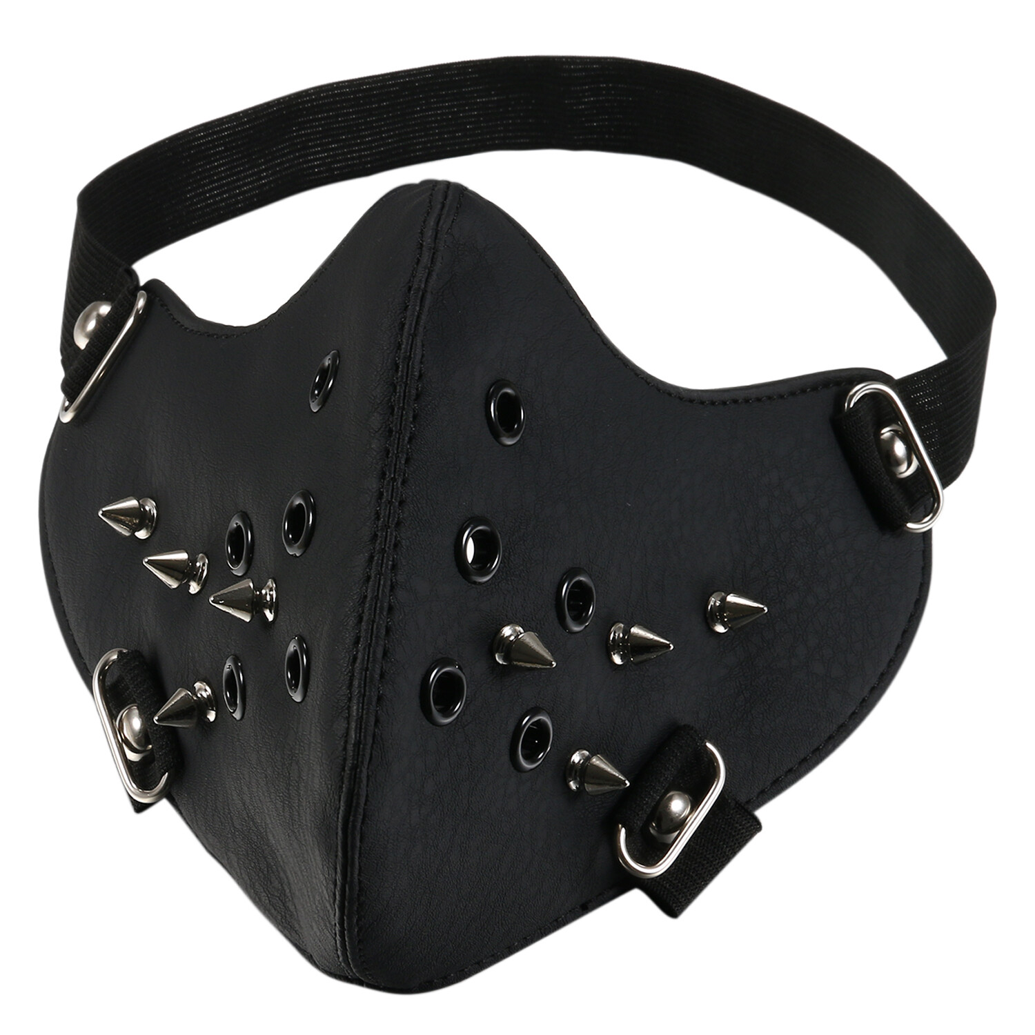 Punk Black PU Leather Rivet Half Face Mask Outdoors Motorcycle Biker Protection