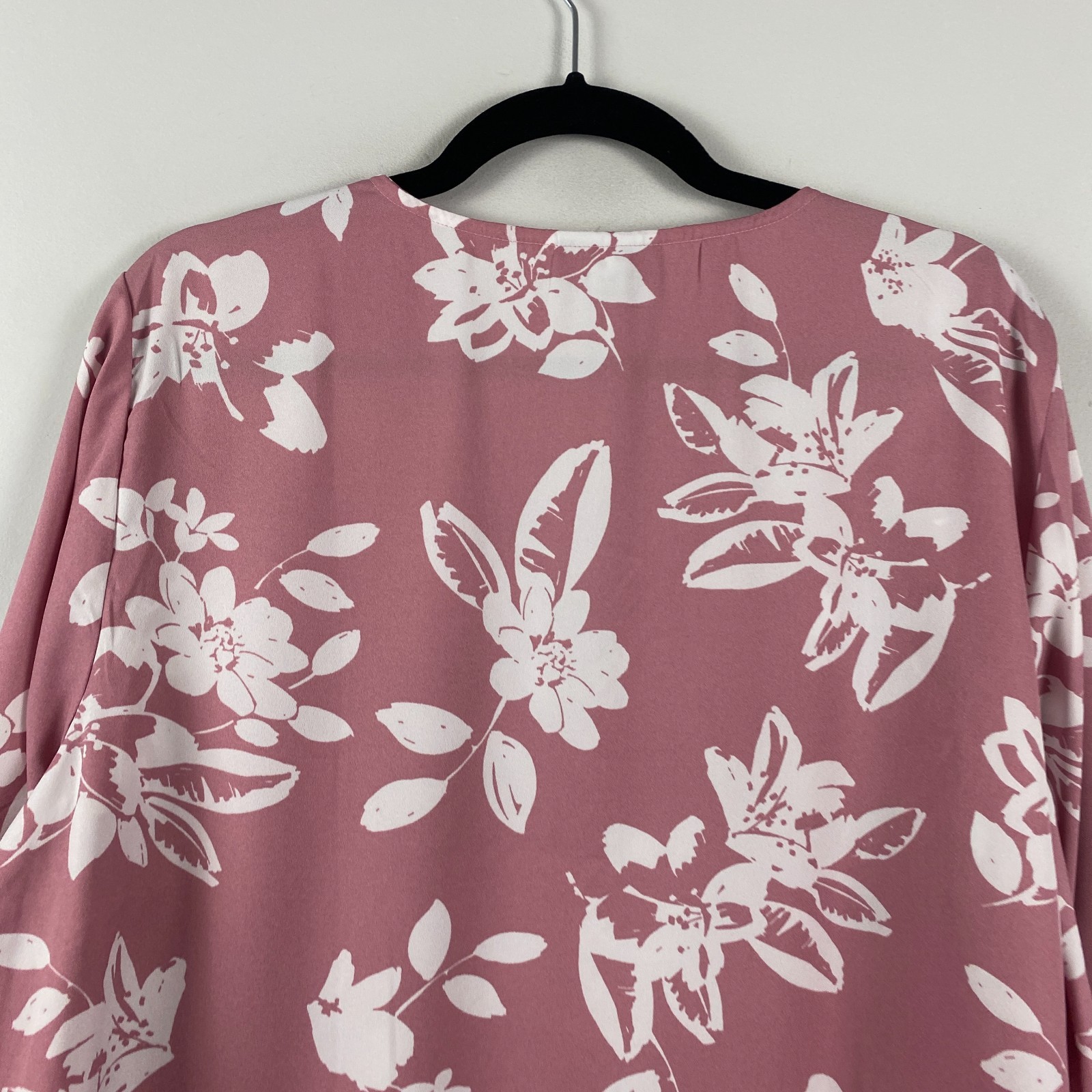 Catherines Crochet Trim V Neck Tunic Size 1X Dark Mauve Pink 3/4 Sleeves