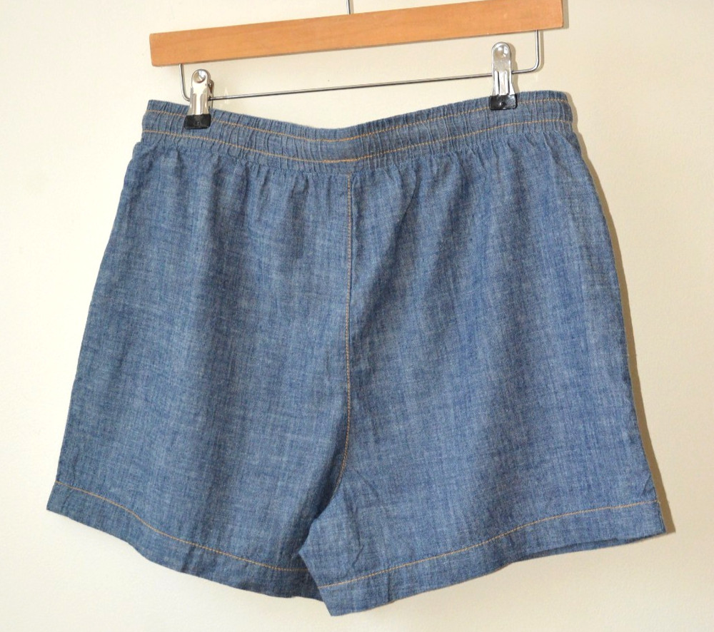 BLUE/GREY LIGHT DENIM ELASTICATED DRAWSTRING WAIST PAPERBAG SHORT S-M-L-XL-XXL