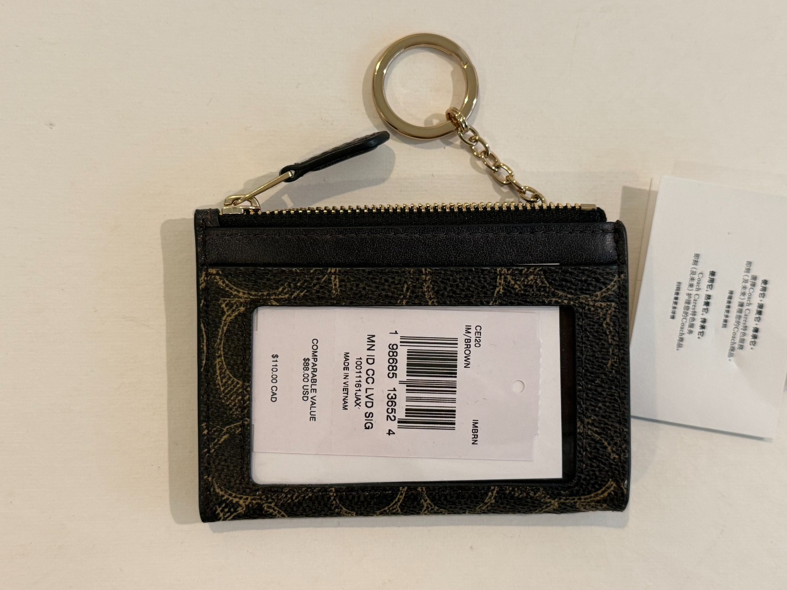 Mini Skinny Id Case – CE120 Brown/Gold Loved Signature Canvas & Leather –