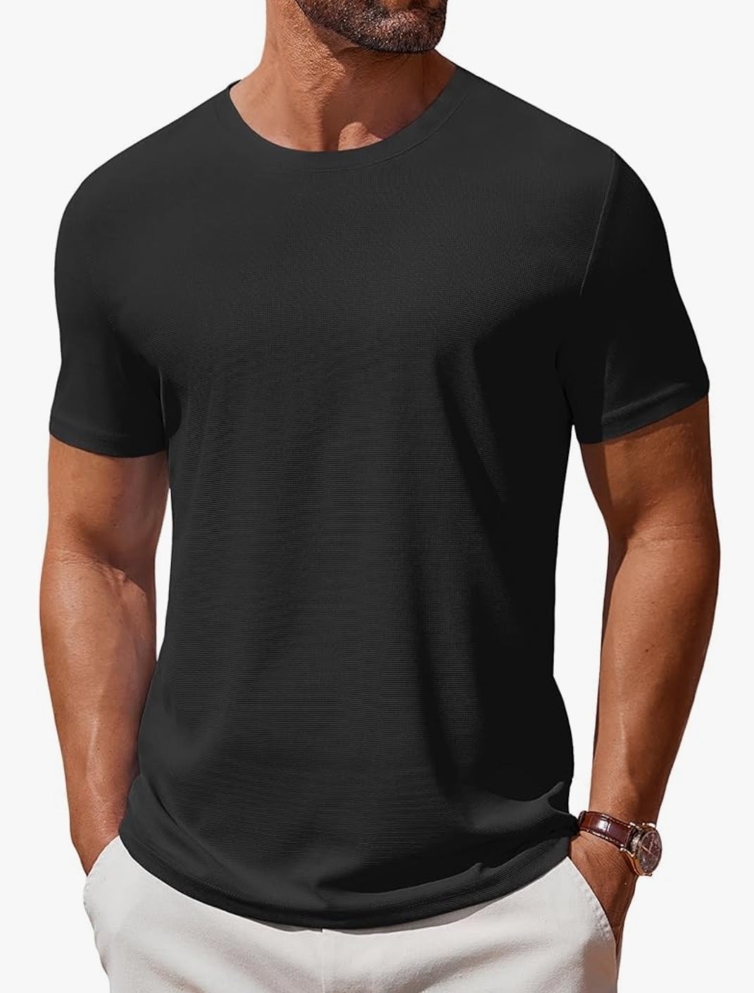 QUINCE Mens Crew Casual Basic 100% Cotton T-Shirt Tee Black White Navy 1-3 Pack