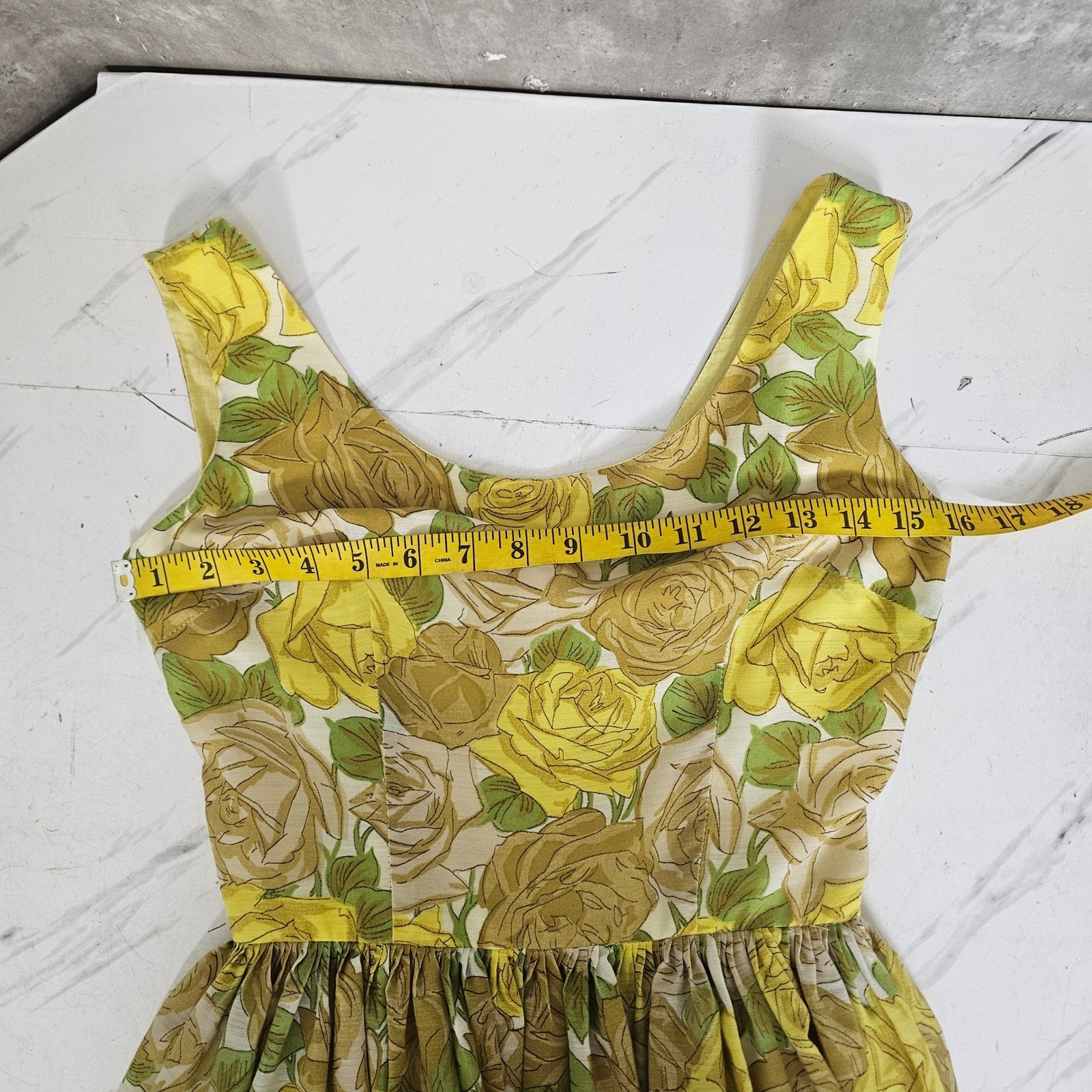 Vintage 50s 60s Melinda California Yellow Rose Floral Sundress Fit Flare Flirty