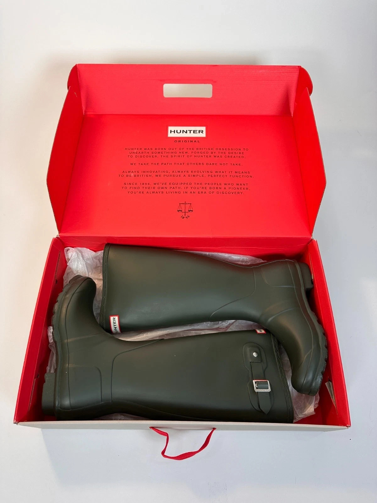 Womens Hunter Original Tall Rain Boots Dark Olive Size 8 New in Original Box