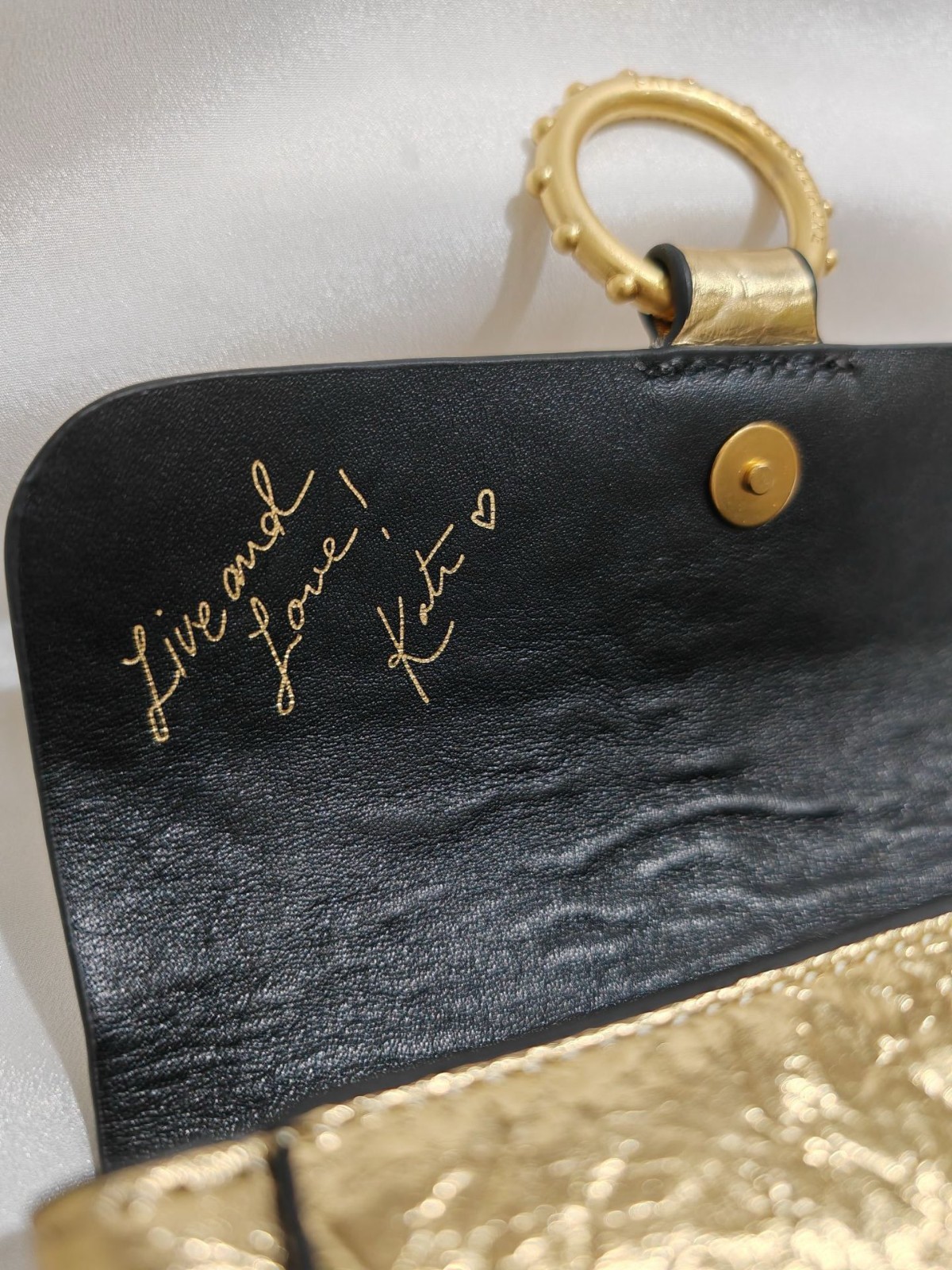 🎁🎁Zadig&Voltaire 20cm Women Gold Wrinkle Cow Leather Shoulder Bag Phone Pouch