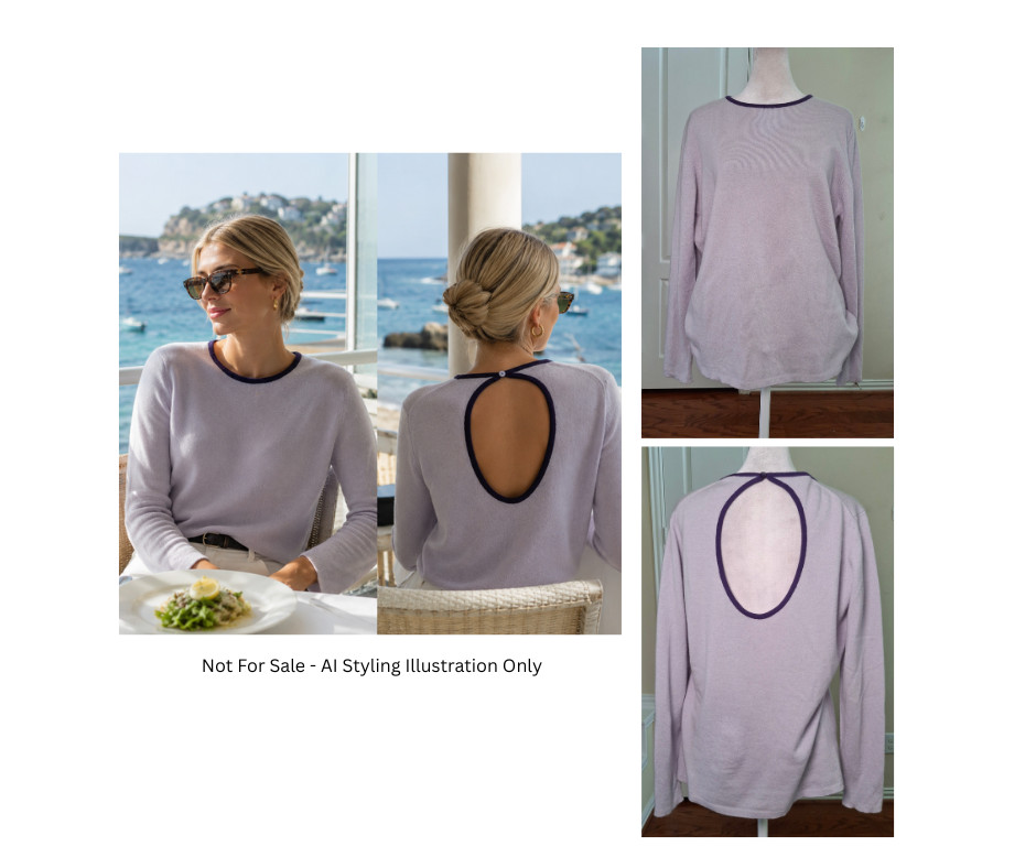Robert Talbott 100% Cashmere Sweater Purple Women XL Open Back Preppy Old Money