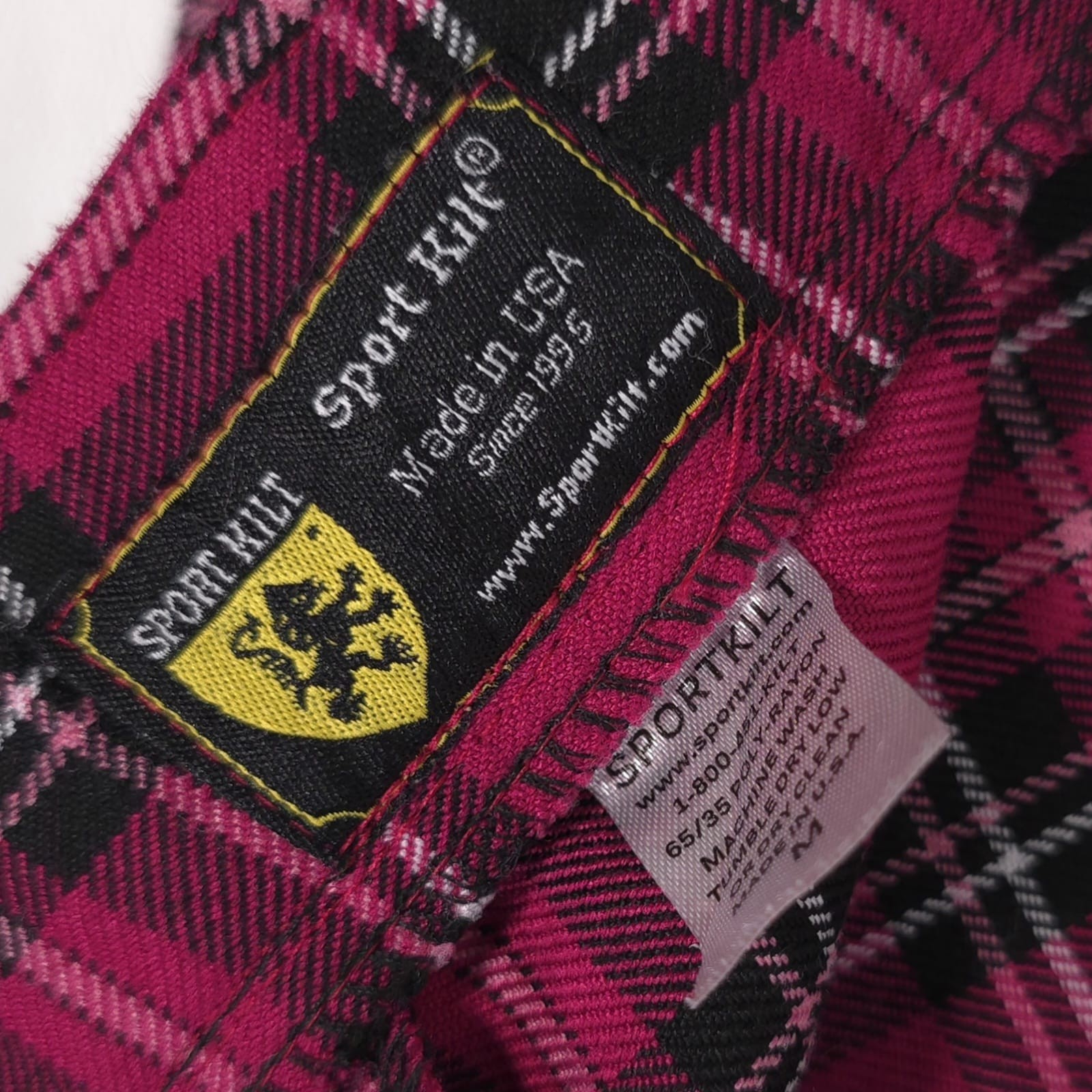 SPORT KILT Women’s Mini Skirt Pleated Pink Black MEDIUM Punk Goth Plaid USA MADE