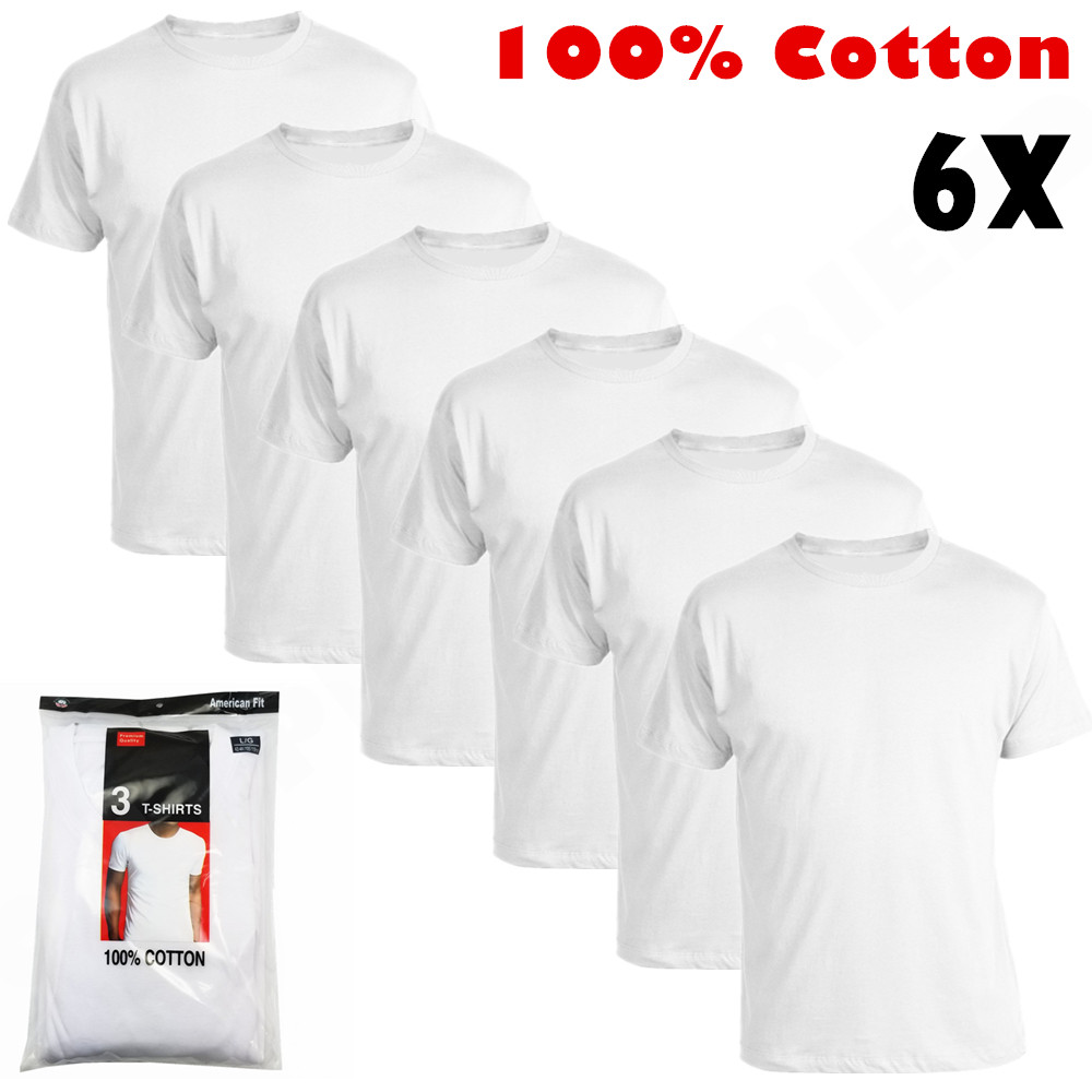 6 Pack Men’s 100% Cotton Tagless Crew-Neck T-Shirt Undershirt Tee White S-XL