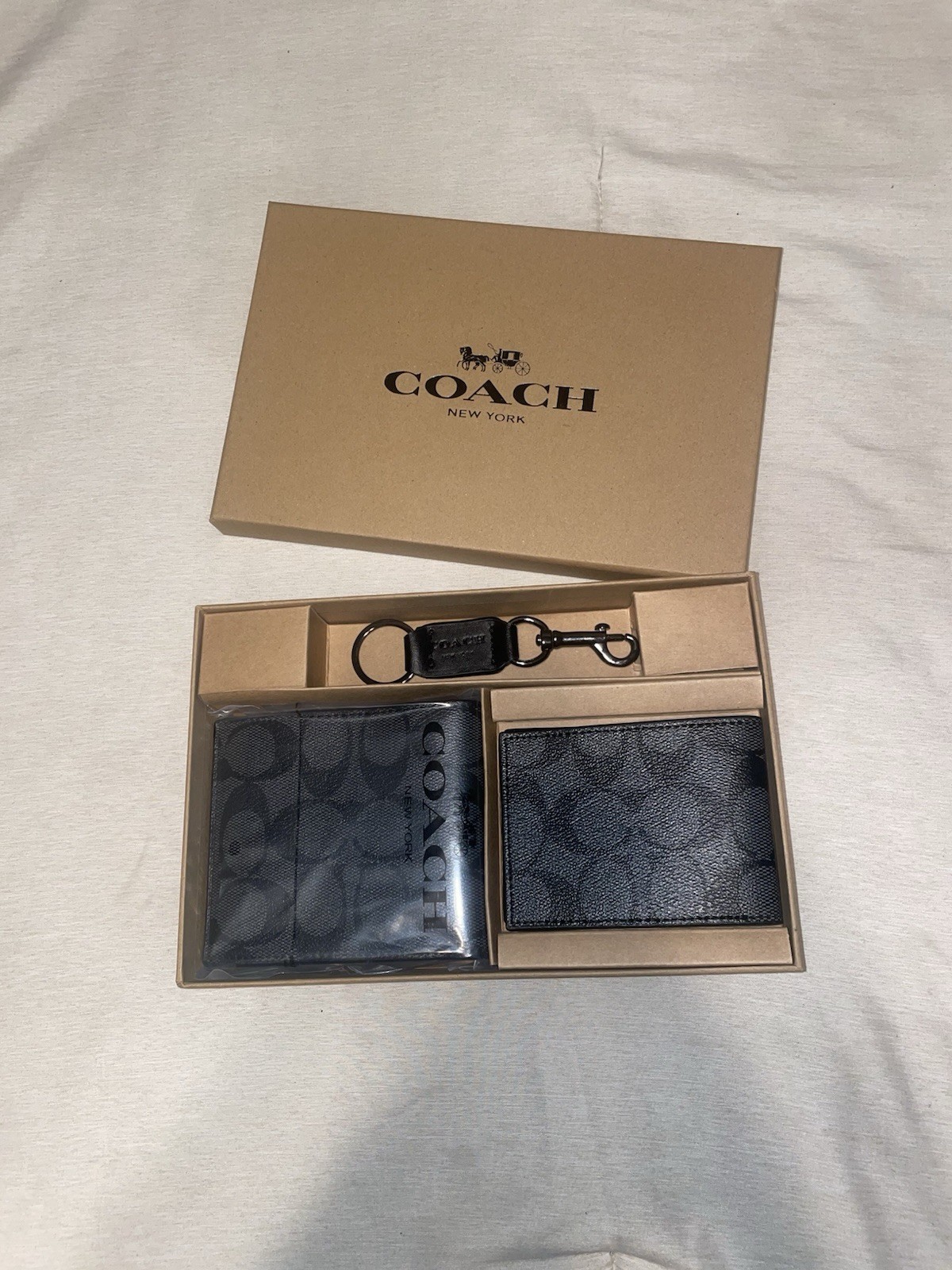 Coach Men’s 3-in-1 Wallet Set Signature Black/Black/Oxblood NWT Box Included New